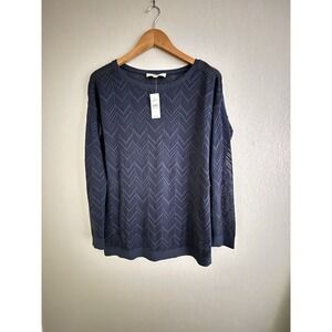 Ann‎ Taylor Loft Chevron Lacey Sweater Pullover Crewneck Knit Stretch Size Large